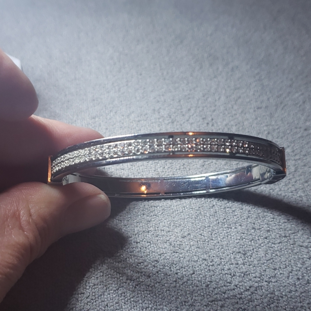 Fossil silver and pave cuff